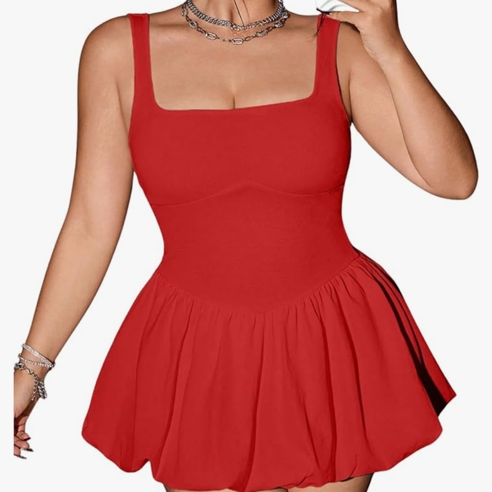 Red Tank Bubble Mini Dress